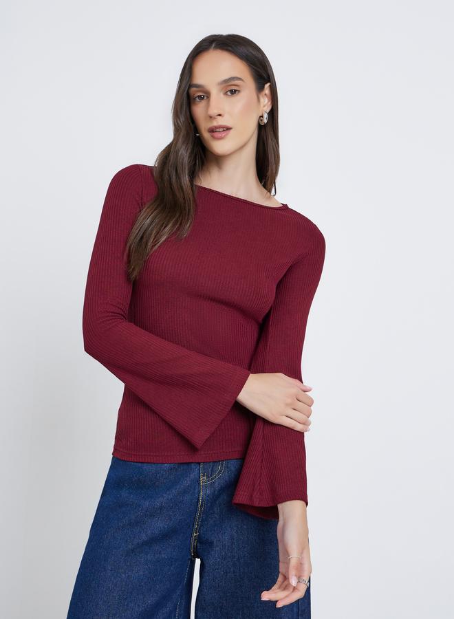 Styli Ribbed Knitted Bell Sleeve Top - Image 2